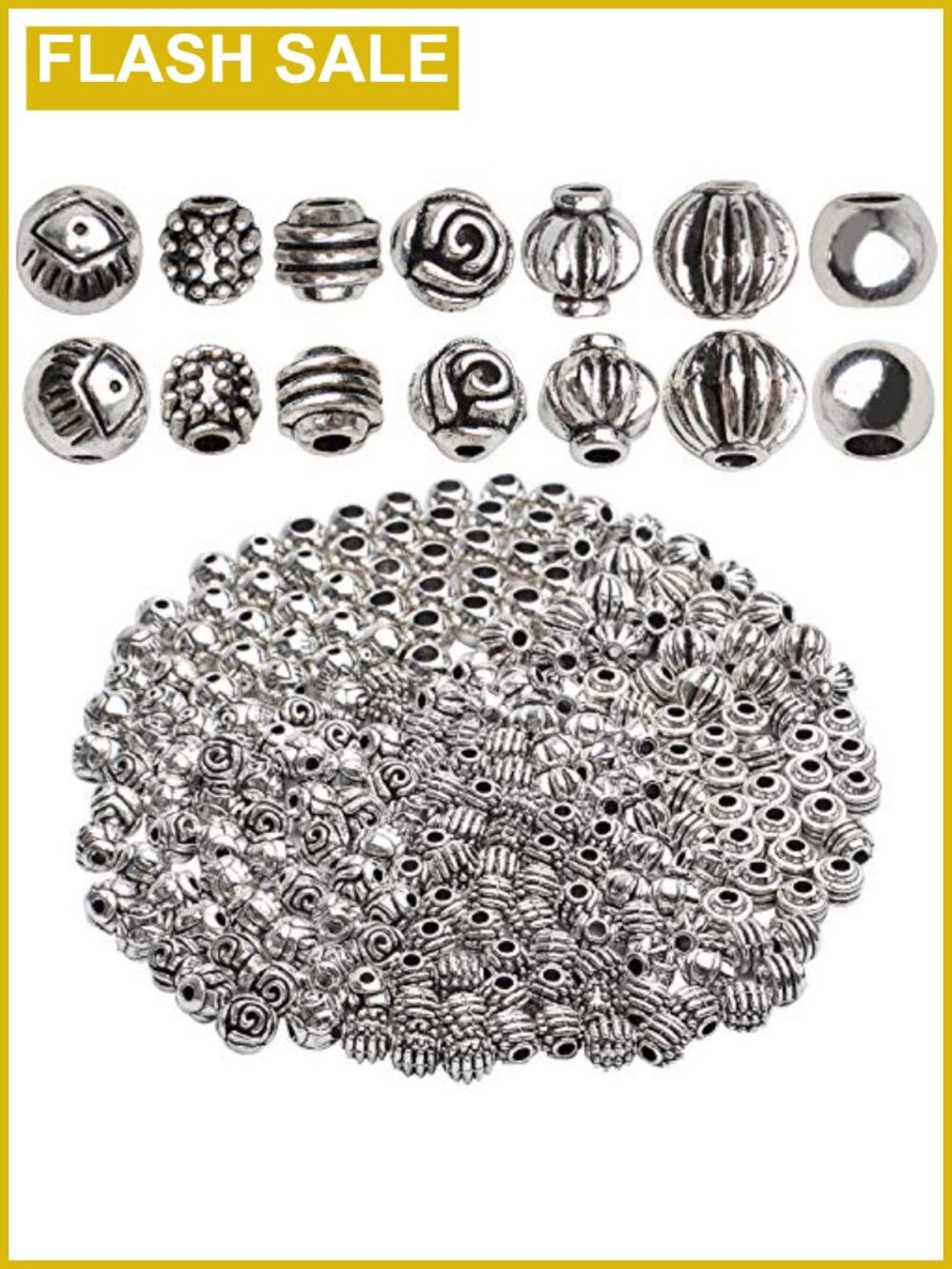 Antique Silver Spacer Beads Mixed Round Tibetan Alloy Charm Beads DIY Bracelet